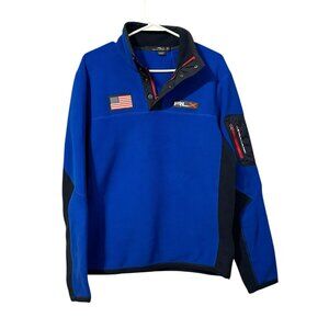 RLX Ralph Lauren Sweater Size M‎ Blue 1/4 Zip Fleece Embroidered USA National